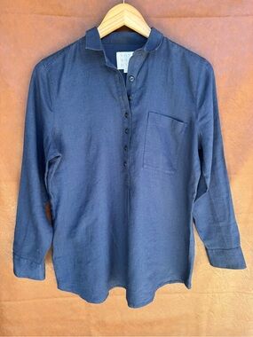 Not Monday 100% Linen Navy Popover Shirt XS